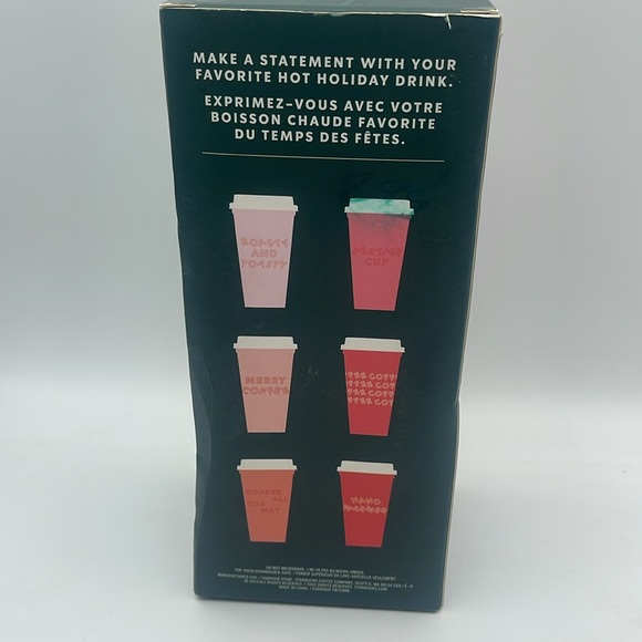 Starbucks 2019 Reusable Hot Cups & Lids 6 Pack Holiday Festive Phrases NEW - Picture 3 of 8
